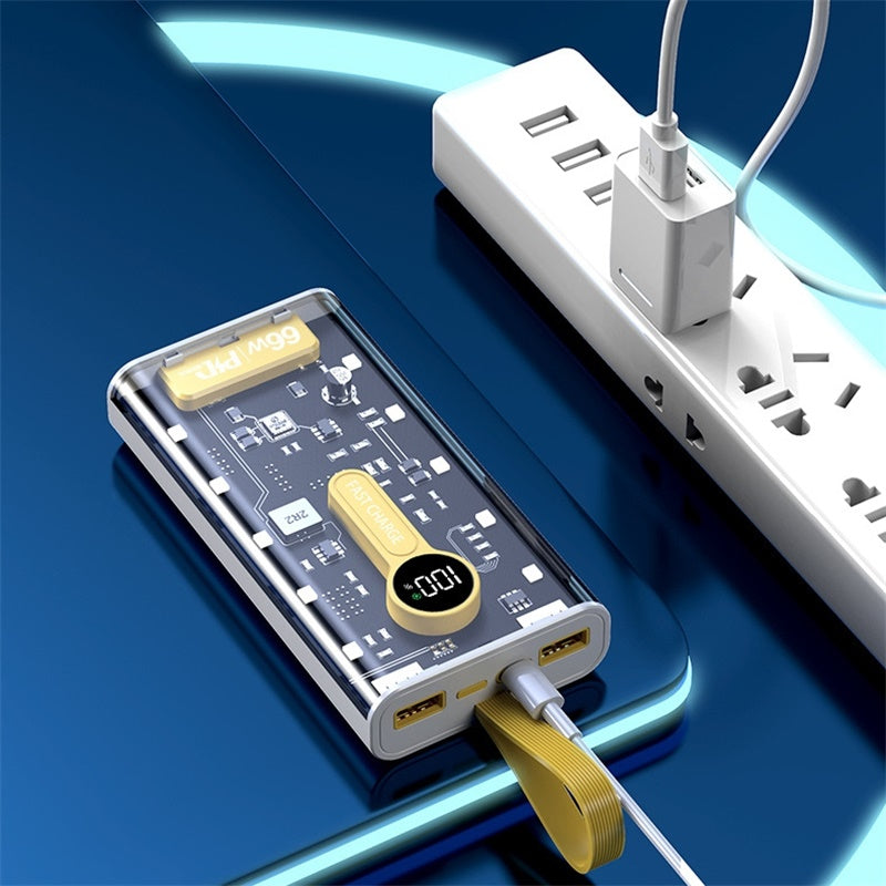 66W Super Fast Transparent Charge Power Bank 20000mAh For iPhone Android Auxiliary Battery With Led Lights
