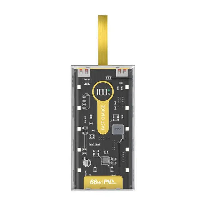66W Super Fast Transparent Charge Power Bank 20000mAh For iPhone Android Auxiliary Battery With Led Lights